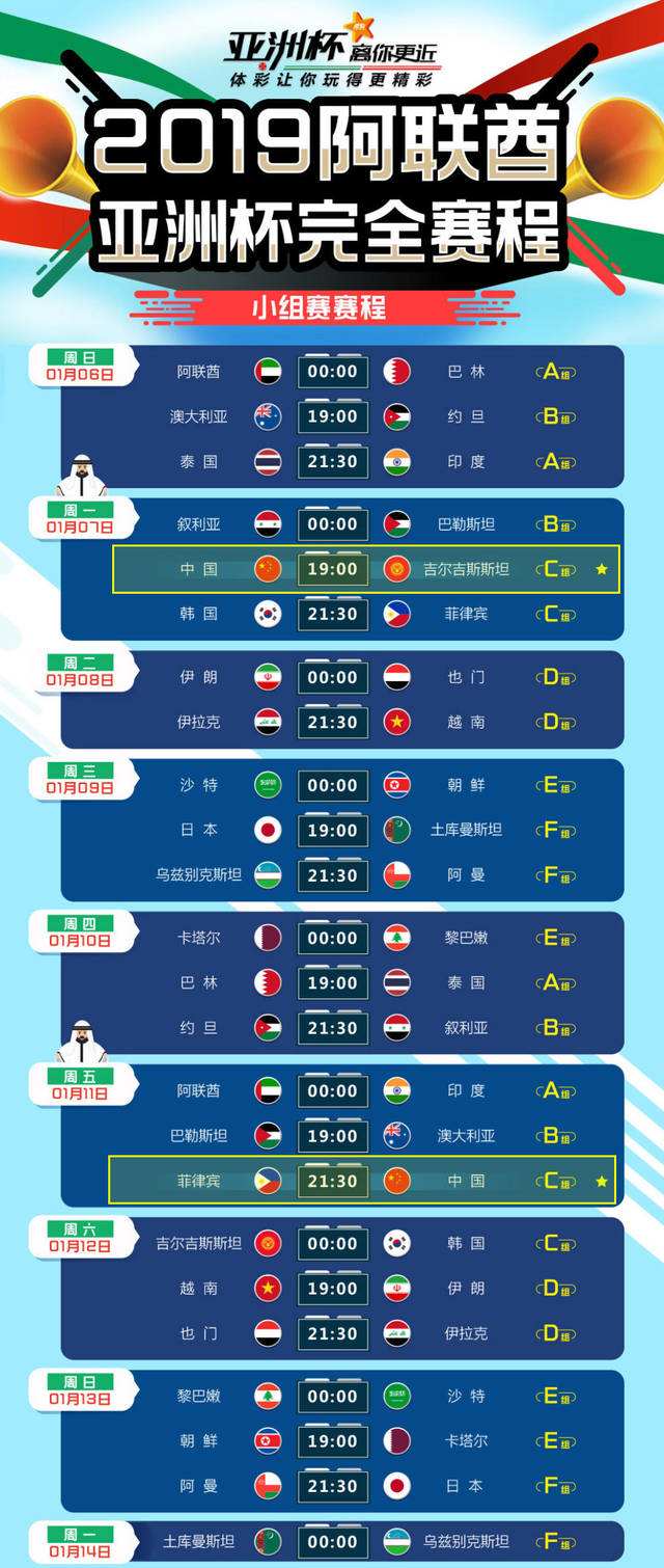 关于2019足球亚洲杯赛程表的信息