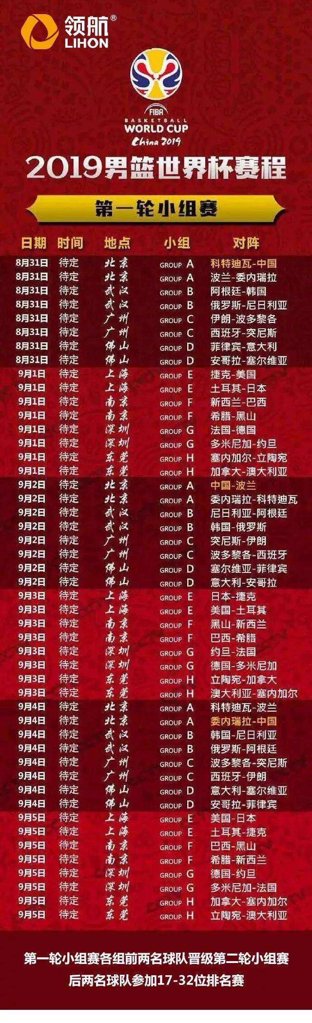 世界杯预选赛中国队赛程，2020篮球世界杯预选赛中国队赛程！